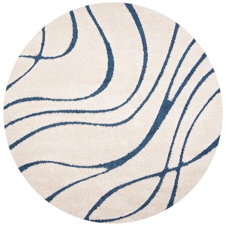 Safavieh 10 x 10 ft. Shag Power Loomed Round Area Rug; Cream & Blue SG471-1165-10R